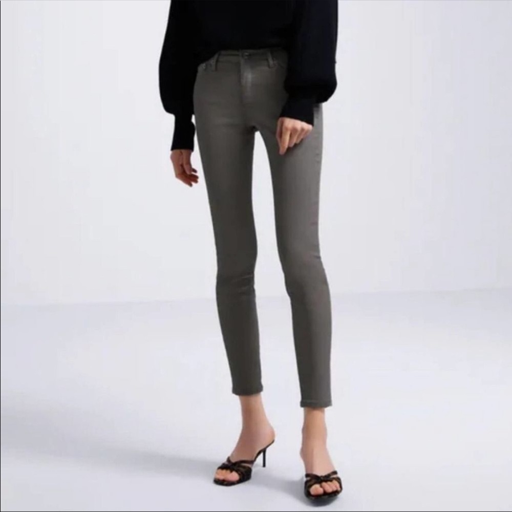 ZARA Coated Skinny Jeans in Mouse Gray Green Size 4